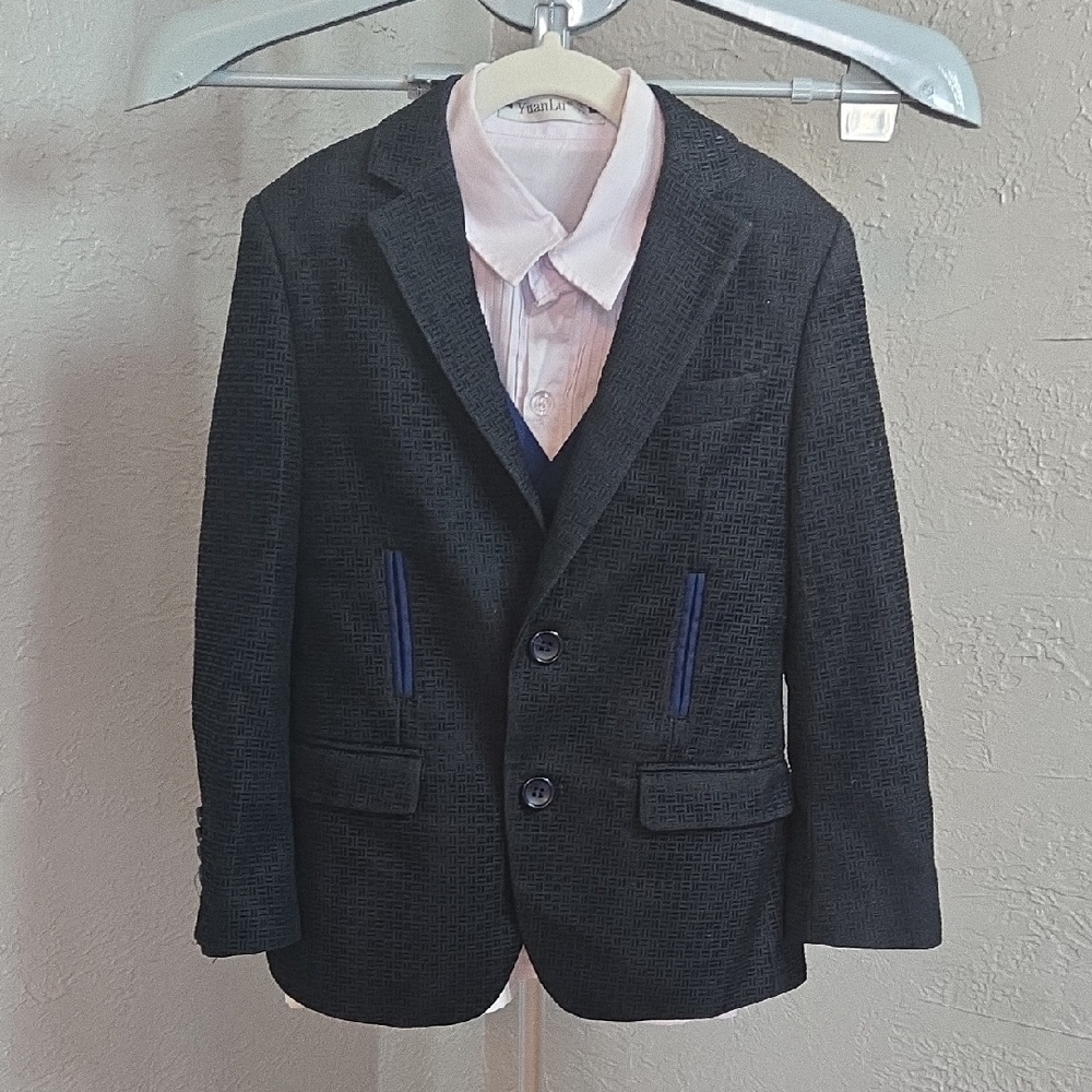 ^Boys Suit Jacket, Vest And Shirt